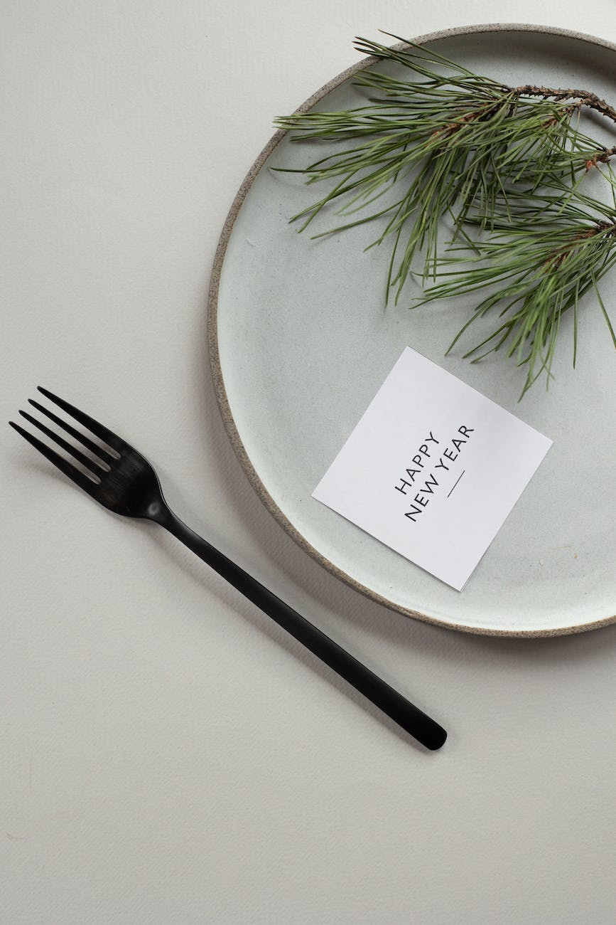 arrangement of plate with spruce branch for holdiay